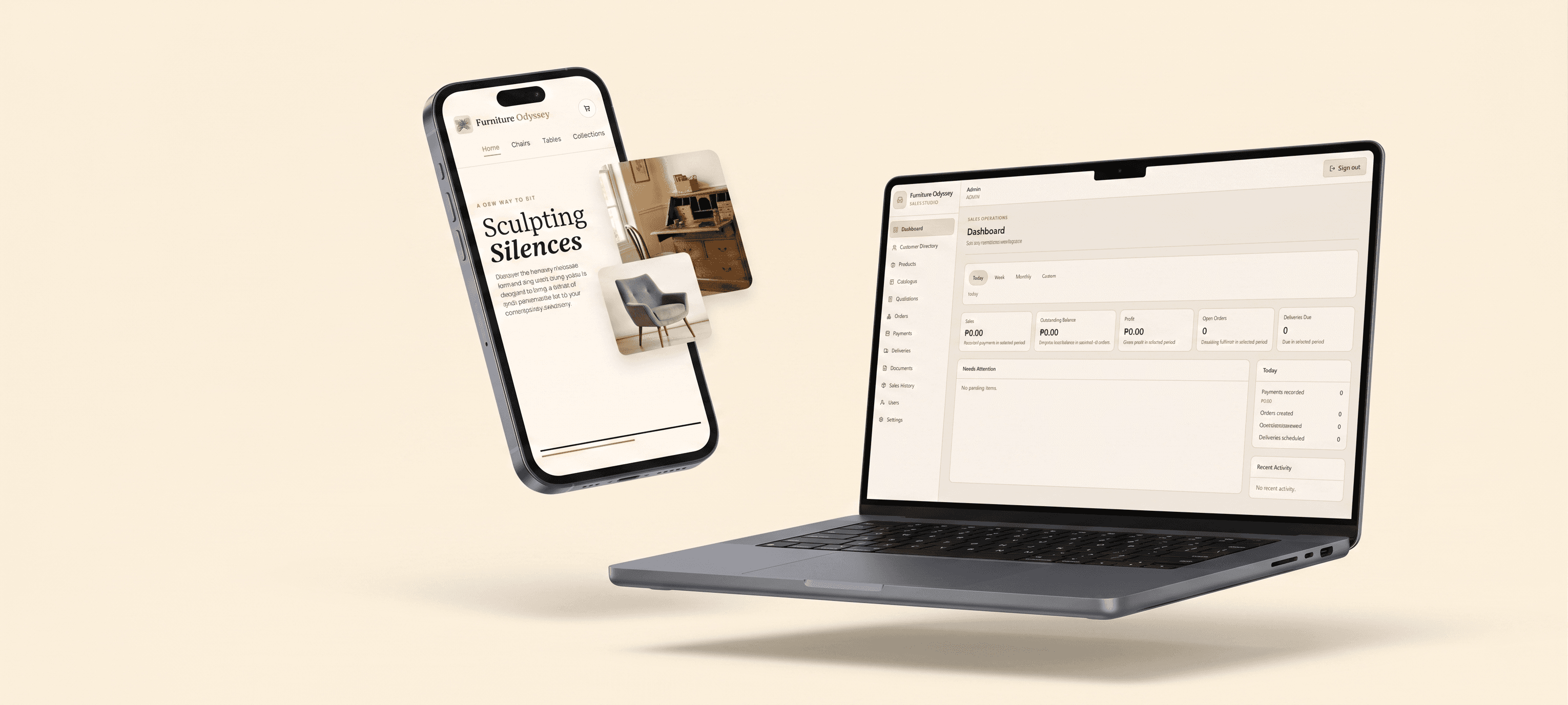 Furniture Odyssey catalog website and POS dashboard hero